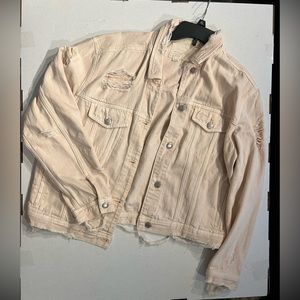 American Eagle light pink distressed jean jacket size xl like new